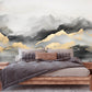 Extra large mountains wallpaper, abstract peel and stick wall mural, gray gold self adhesive photo mural, accentual bedroom wall decal