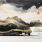 Abstract waves wallpaper, self adhesive black gold wall mural, dark peel and stick wallpaper, removable seascape wallpaper, accentual mural